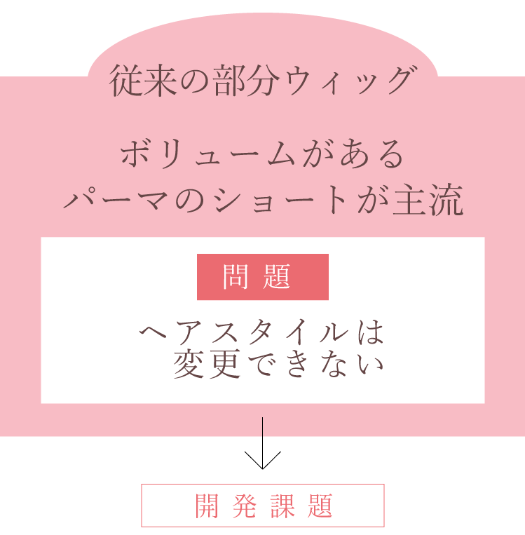 これまでの部分ウィッグはショートでボリュームがあるものが主流だった