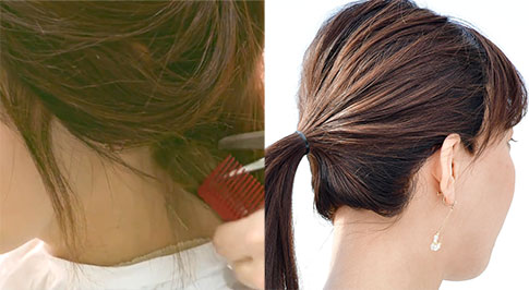 後れ毛のカットの様子 髪を結んだ時のうなじ